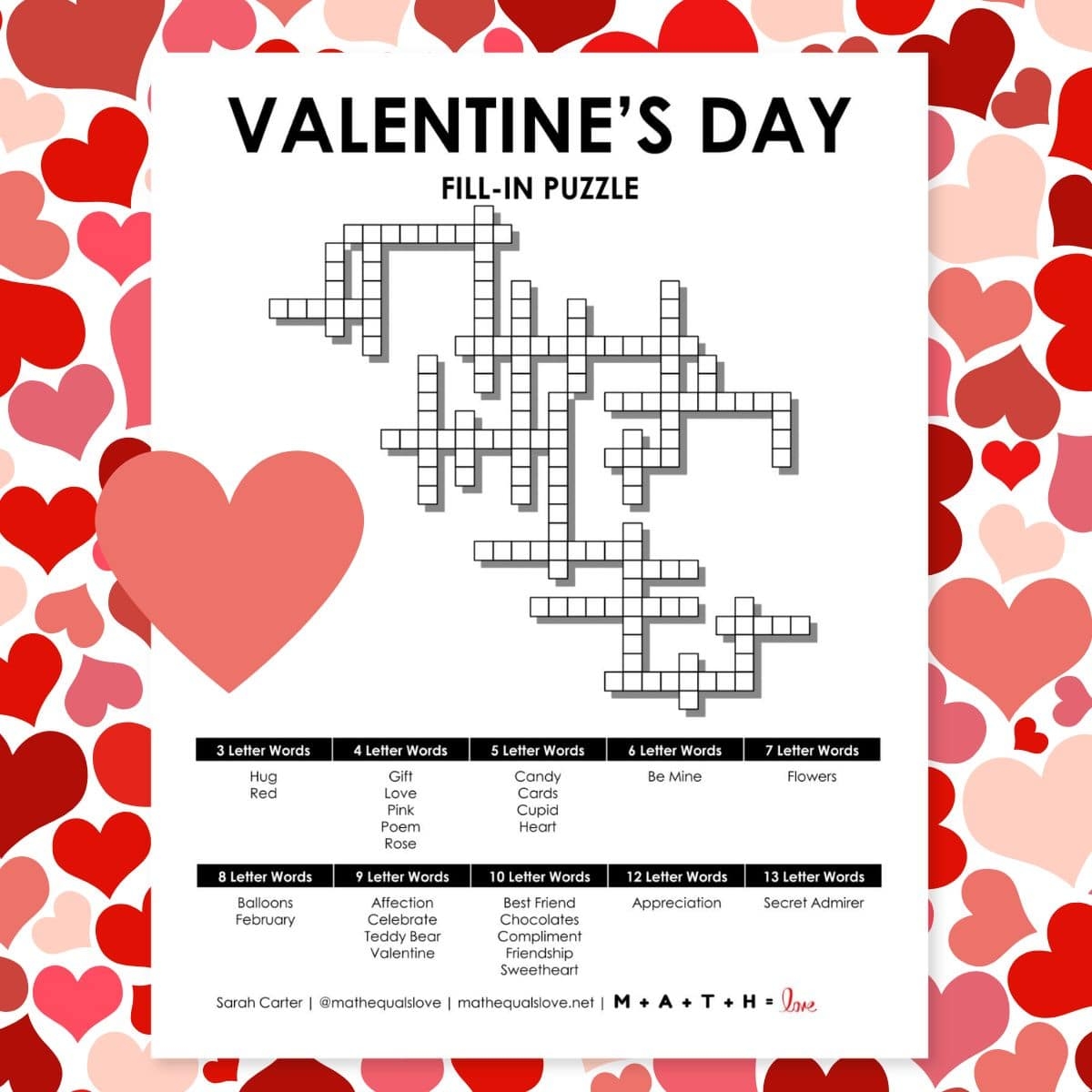 valentine s day fill in puzzle math love