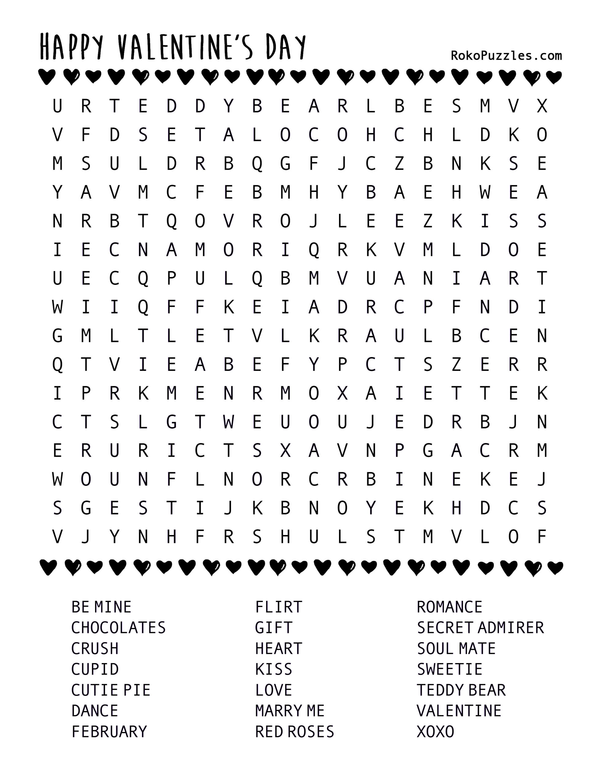 Valentine s Day Word Search Free Printable Download RokoPuzzles Valentine s Day Word Search Free Printable Download RokoPuzzles
