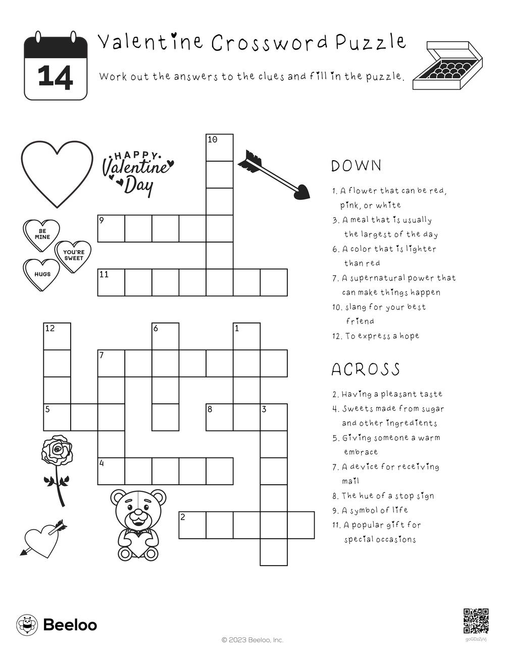 Valentine themed Crossword Puzzles Beeloo Printable Crafts And Activities For Kids