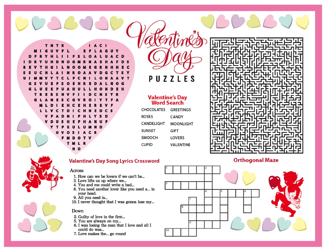 Valentine Word Search And Puzzles Printable Coloring Pages FREE