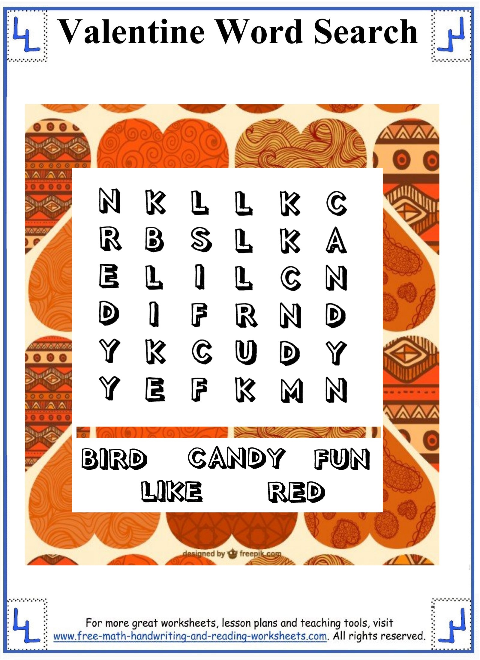 Valentine Crossword Printable for Kids