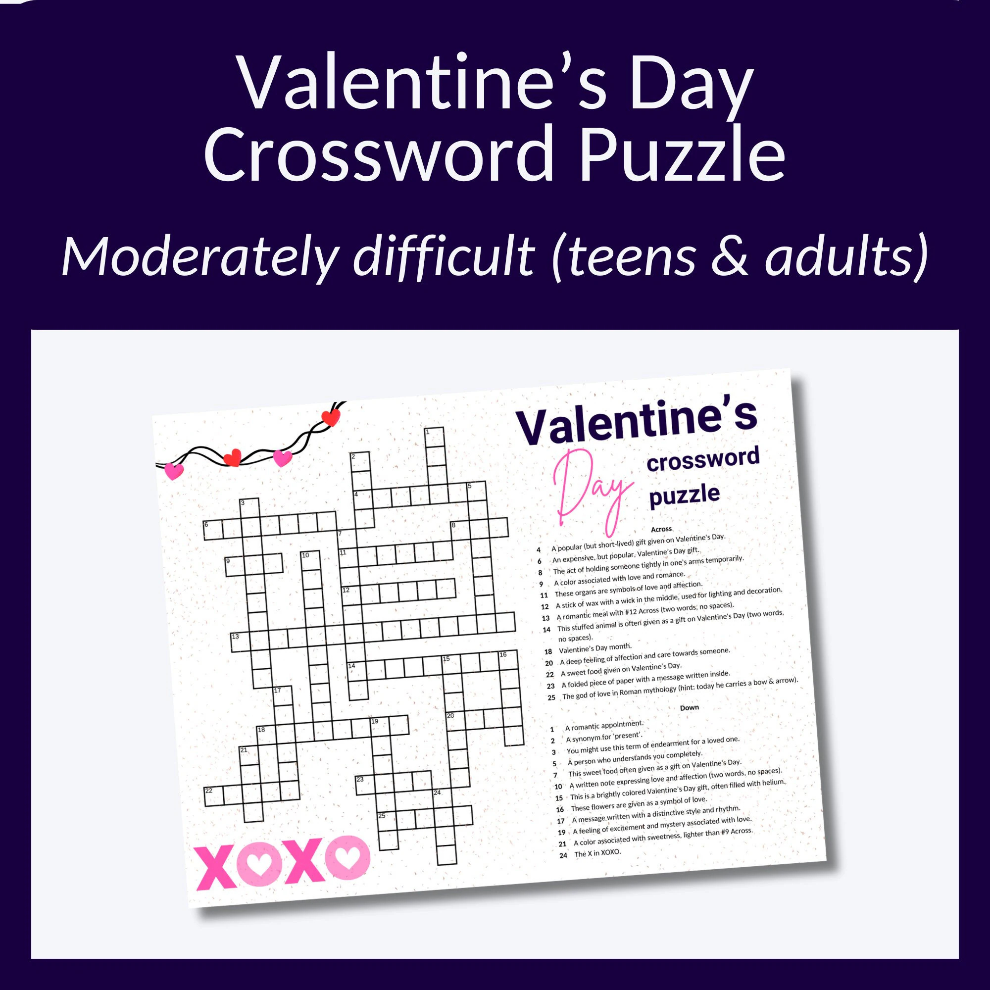Valentines Crossword Etsy Valentines Crossword Etsy