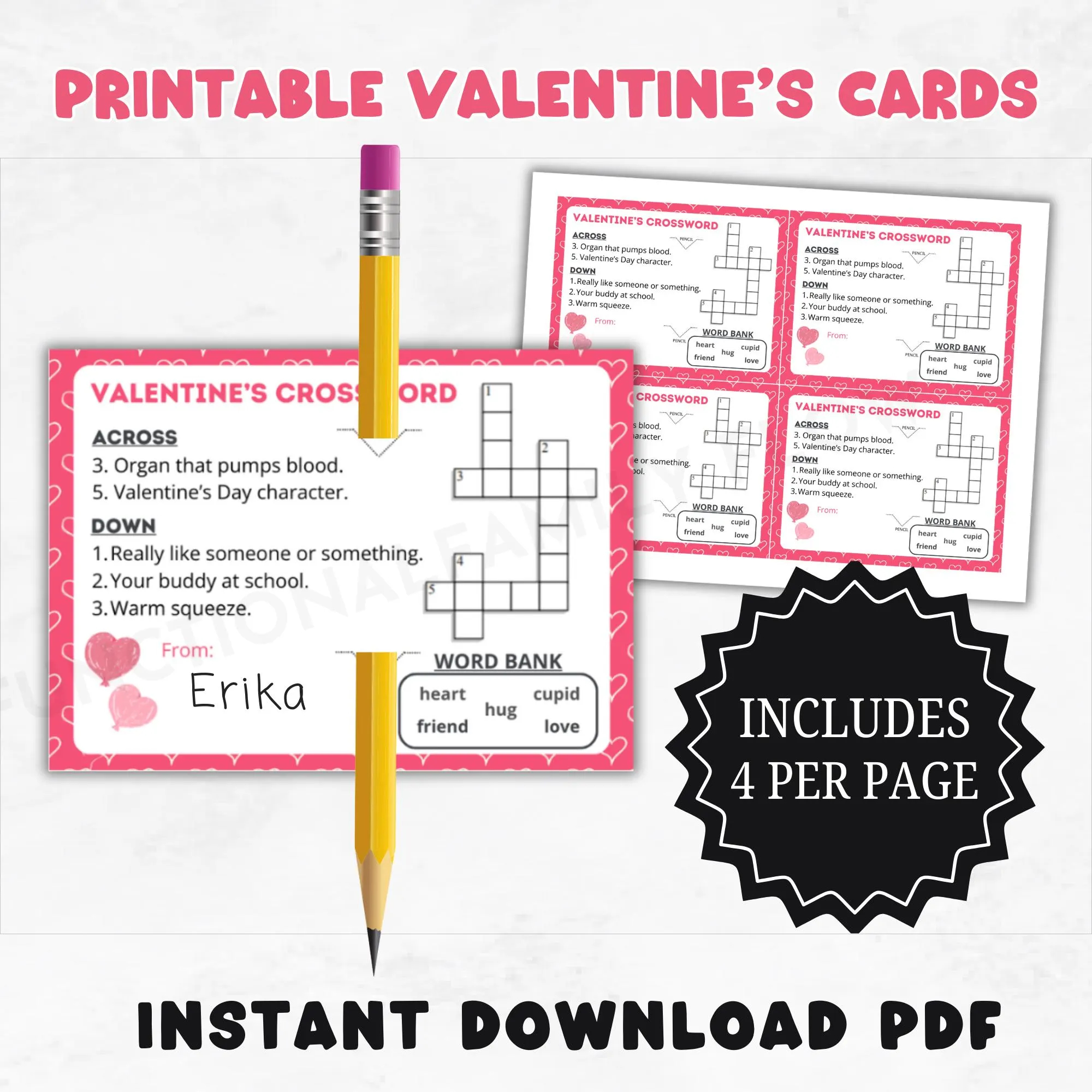 Valentines Crossword Etsy Valentines Crossword Etsy