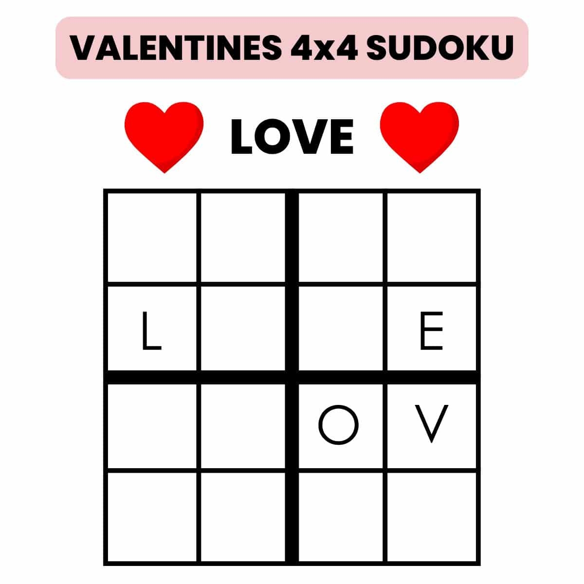 Valentines Sudoku 4 4 Puzzles With Words Math Love