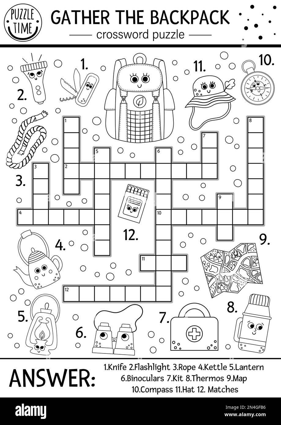 Vector Black And White Camping Crossword Puzzle For Kids Simple Summer Camp Outline Quiz With Forest Equipment Activity With Compass Thermos Bag Stock Vector Image Art Alamy Vector Black And White Camping Crossword Puzzle For Kids Simple Summer Camp Outline Quiz With Forest Equipment Activity With Compass Thermos Bag Stock Vector Image Art Alamy