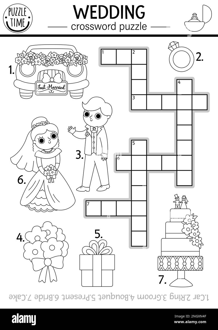 Vector Black And White Wedding Crossword Puzzle For Kids Simple Line Marriage Ceremony Quiz Or Coloring Page Matrimony Activity With Bride And Groom Stock Vector Image Art Alamy