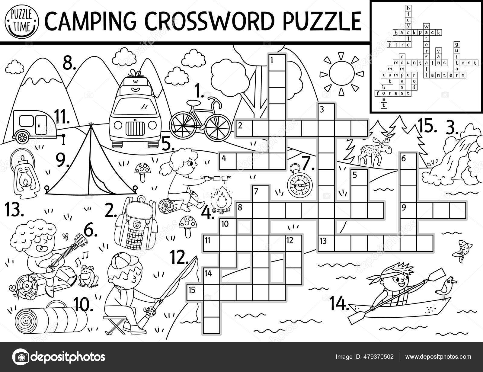 Vector Black White Camping Crossword Puzzle Simple Forest Summer Camp Stock Vector By LexiClaus 479370502