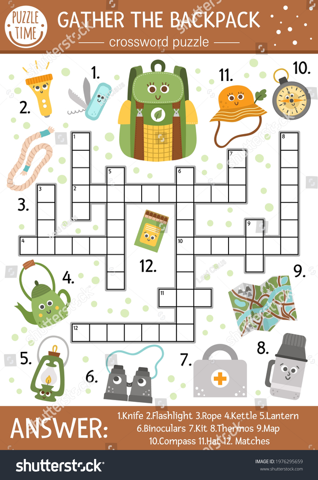 Vector Camping Crossword Puzzle Kids Simple Stock Vector Royalty 