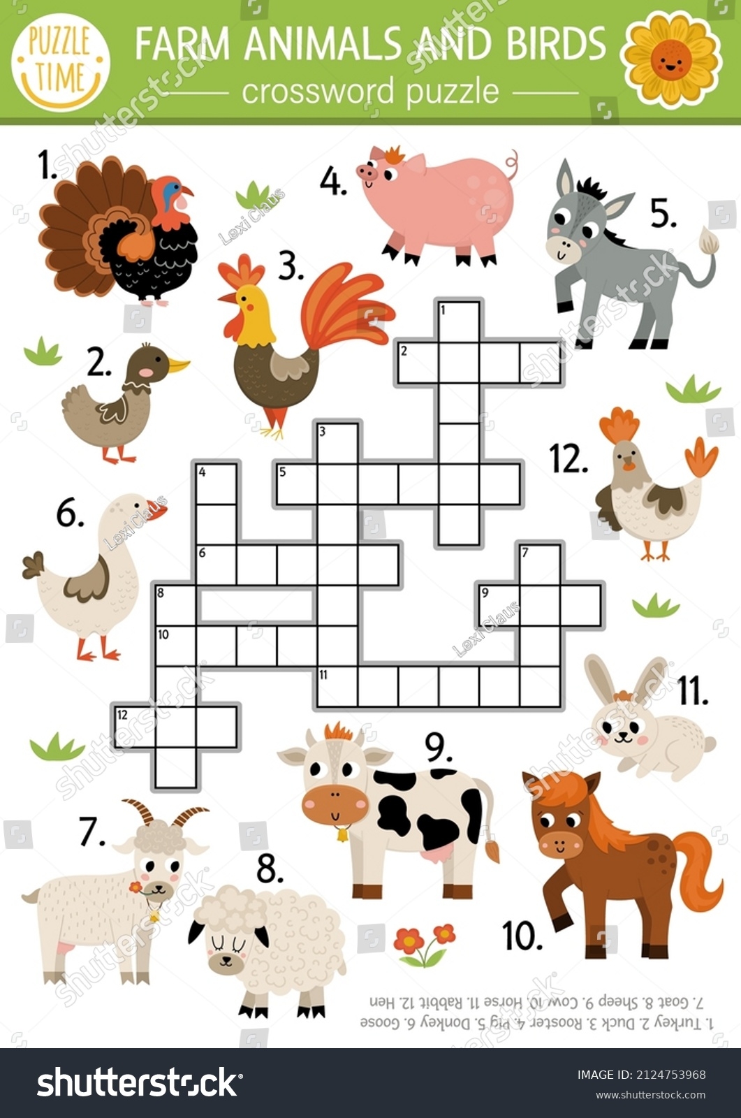 Vector Farm Animals Birds Crossword Puzzle Stock Vector Royalty Free 2124753968 Shutterstock