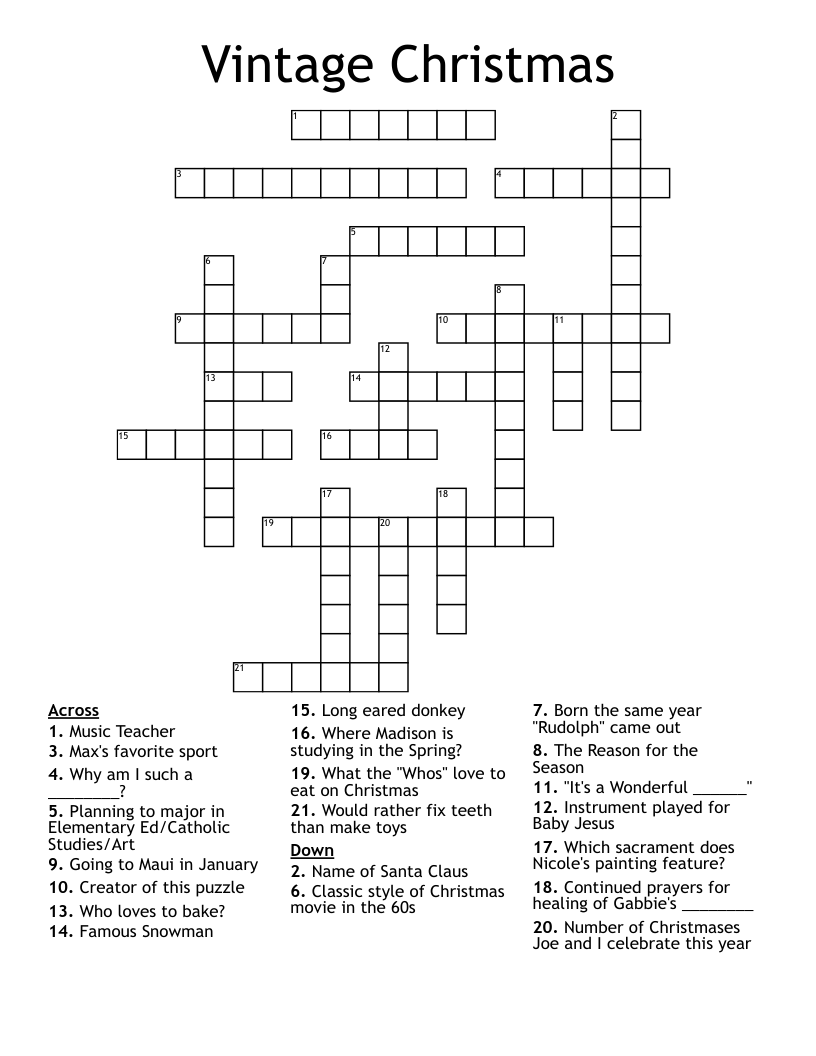 Vintage Christmas Crossword WordMint
