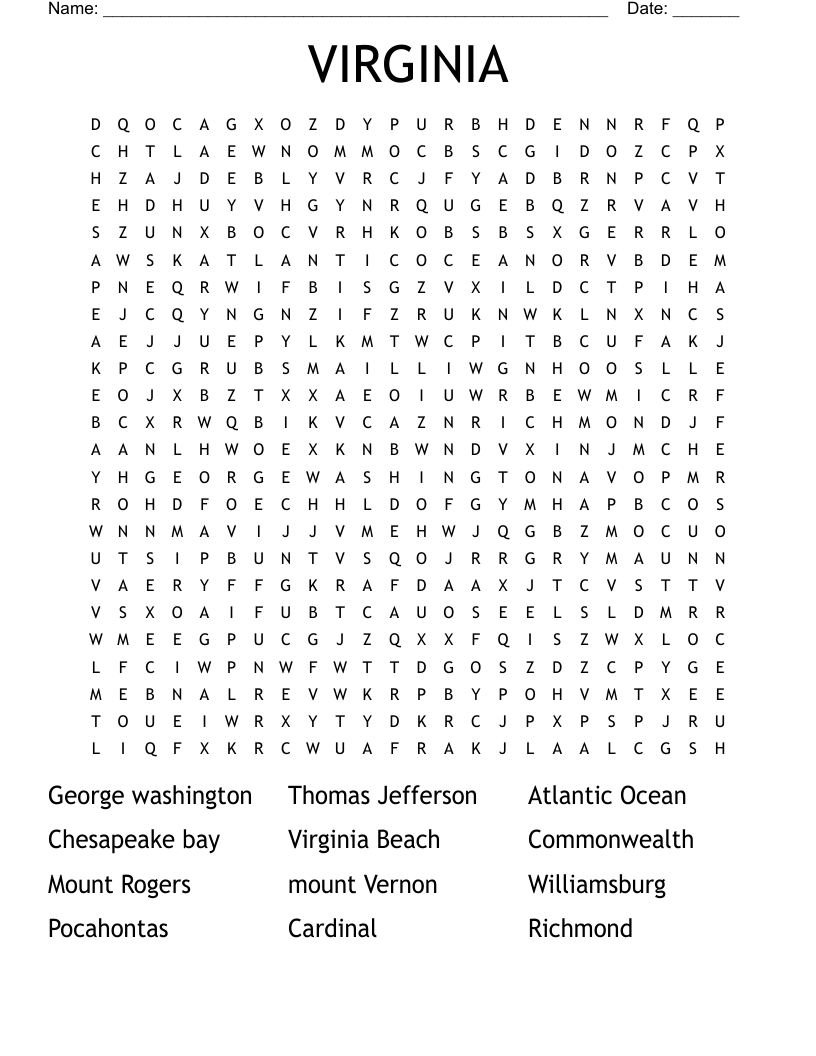 VIRGINIA Word Search WordMint VIRGINIA Word Search WordMint