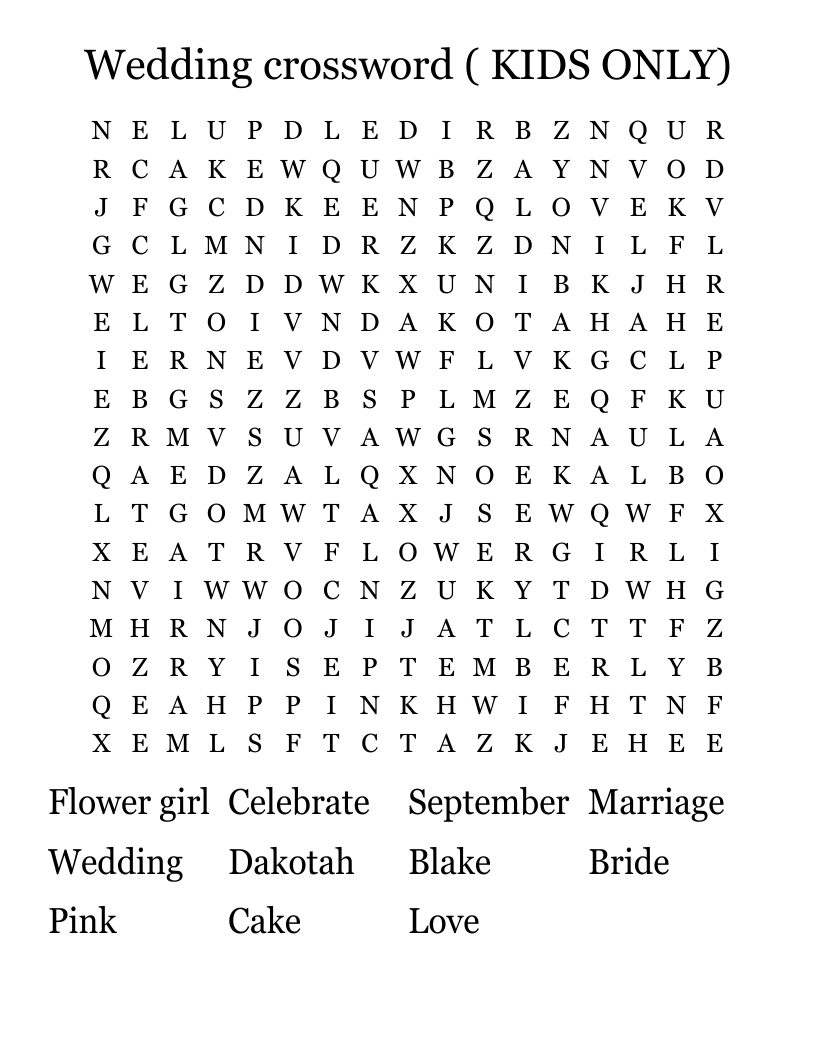 Wedding Crossword Puzzle Printable