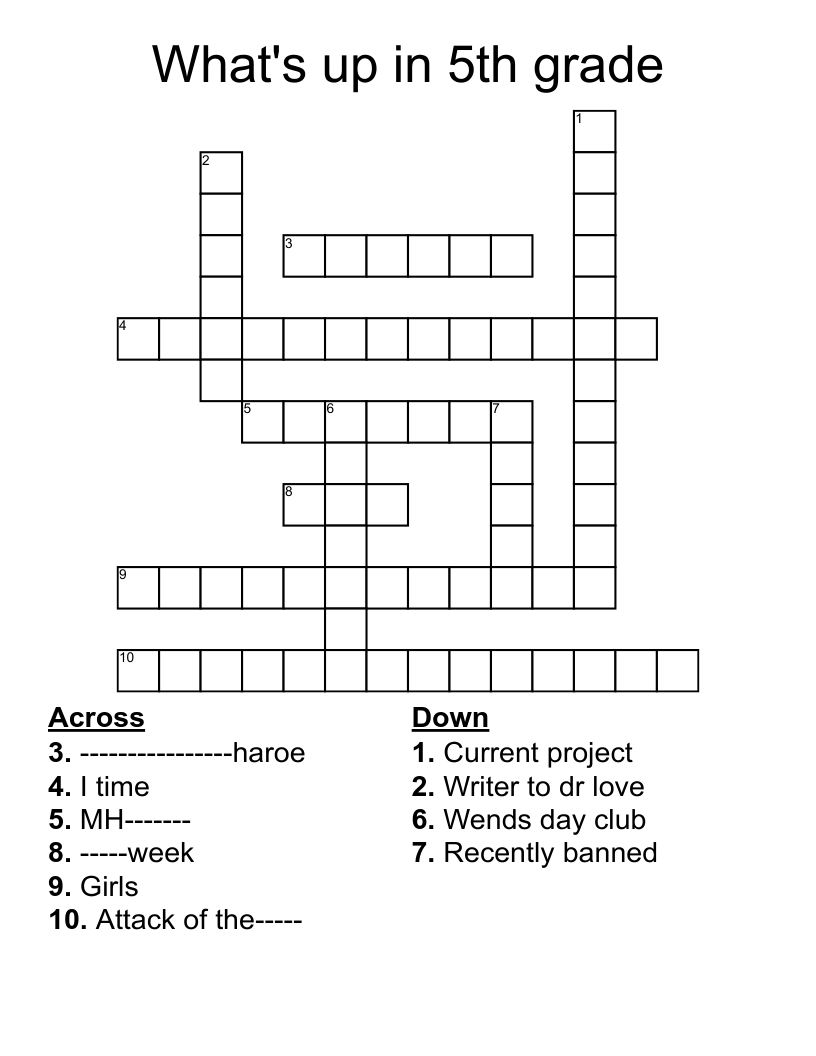 What s Up In 5th Grade Crossword WordMint What s Up In 5th Grade Crossword WordMint