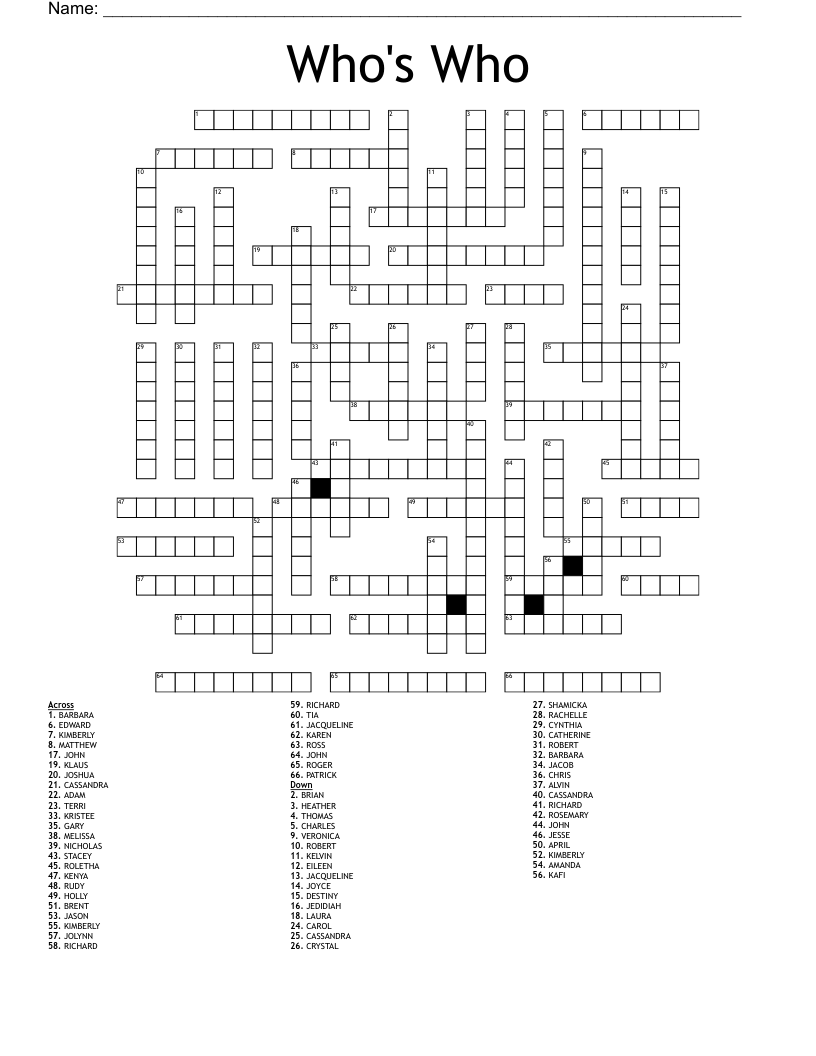 Who s Who Crossword WordMint