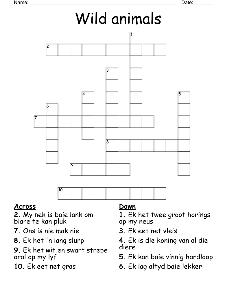 Wild Animals Crossword WordMint Wild Animals Crossword WordMint