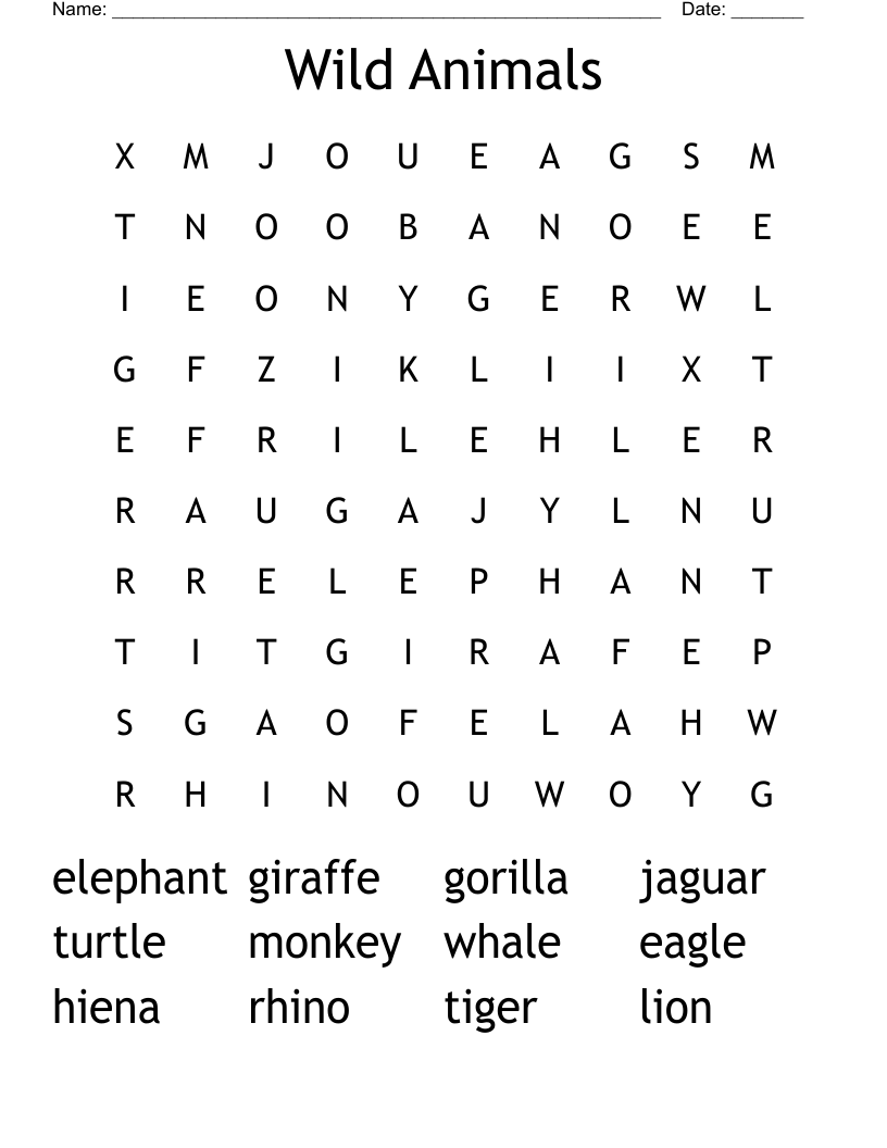 Wild Animals Word Search WordMint Wild Animals Word Search WordMint