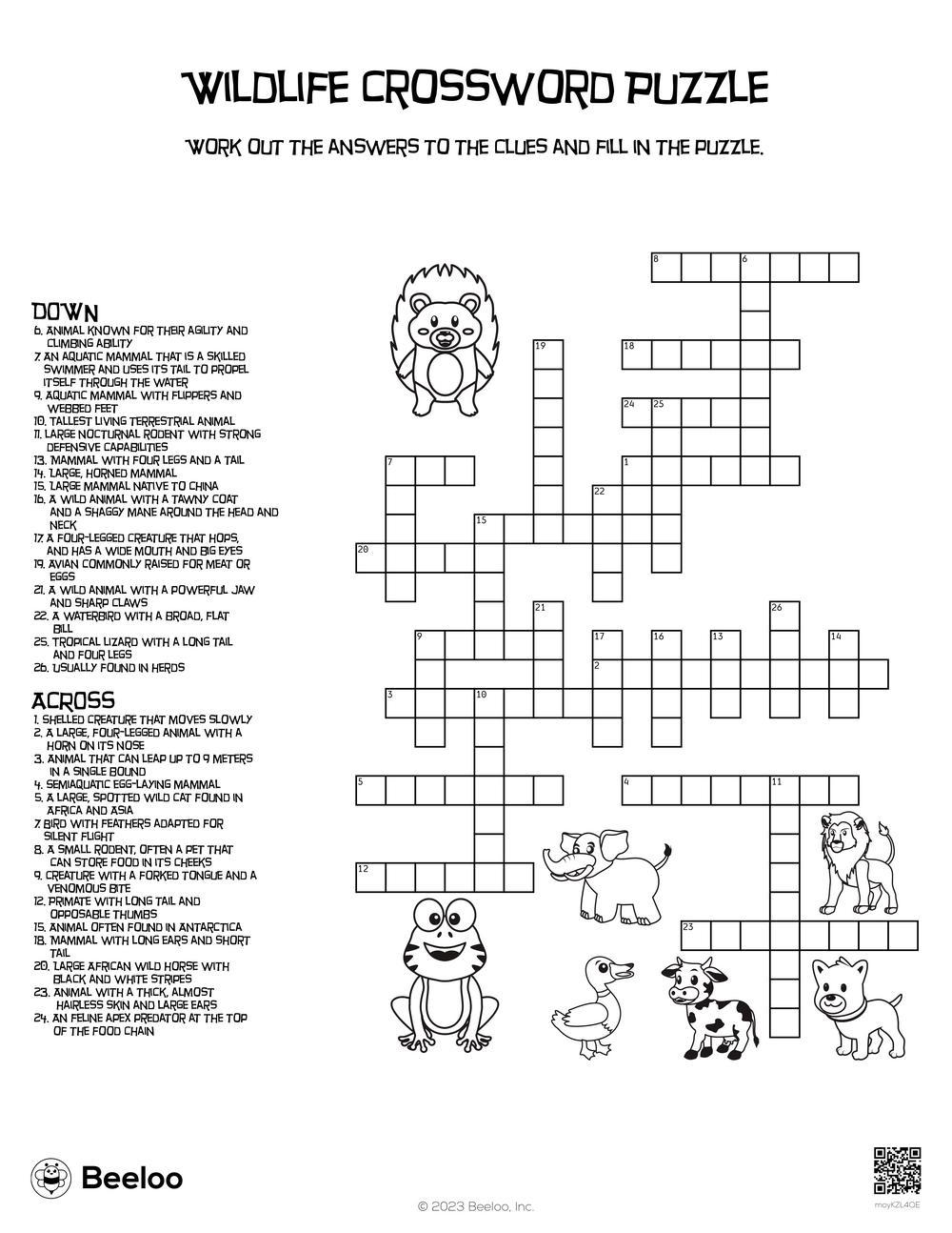 Wildlife Crossword Puzzle Beeloo Printable Crafts And Activities Wildlife Crossword Puzzle Beeloo Printable Crafts And Activities