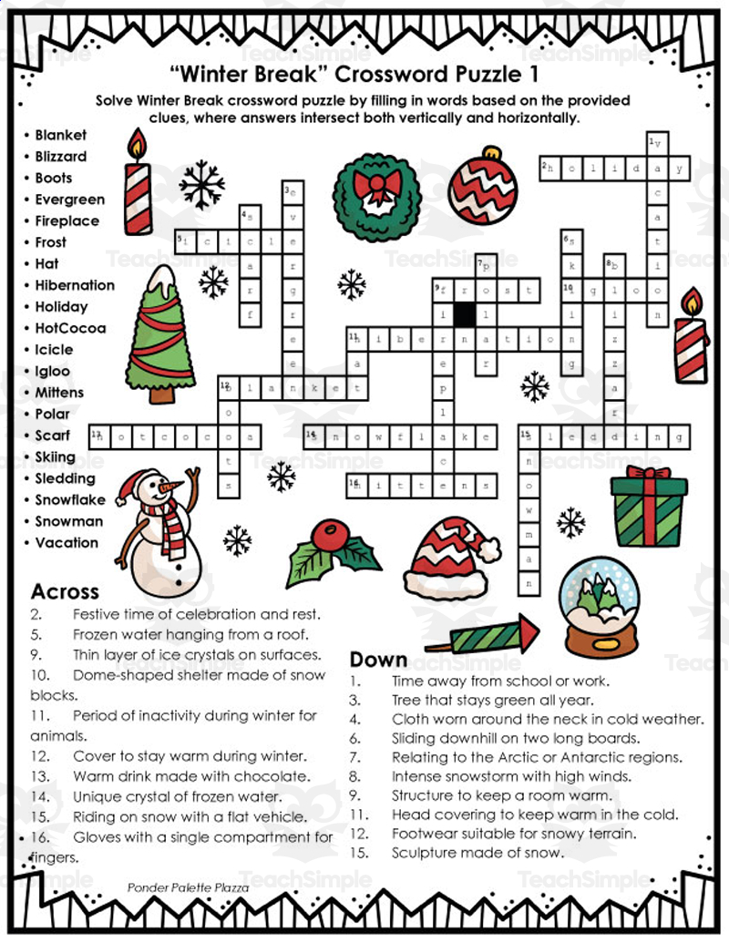 Winter Break Crossword Puzzles Answers Included By Teach Simple Winter Break Crossword Puzzles Answers Included By Teach Simple