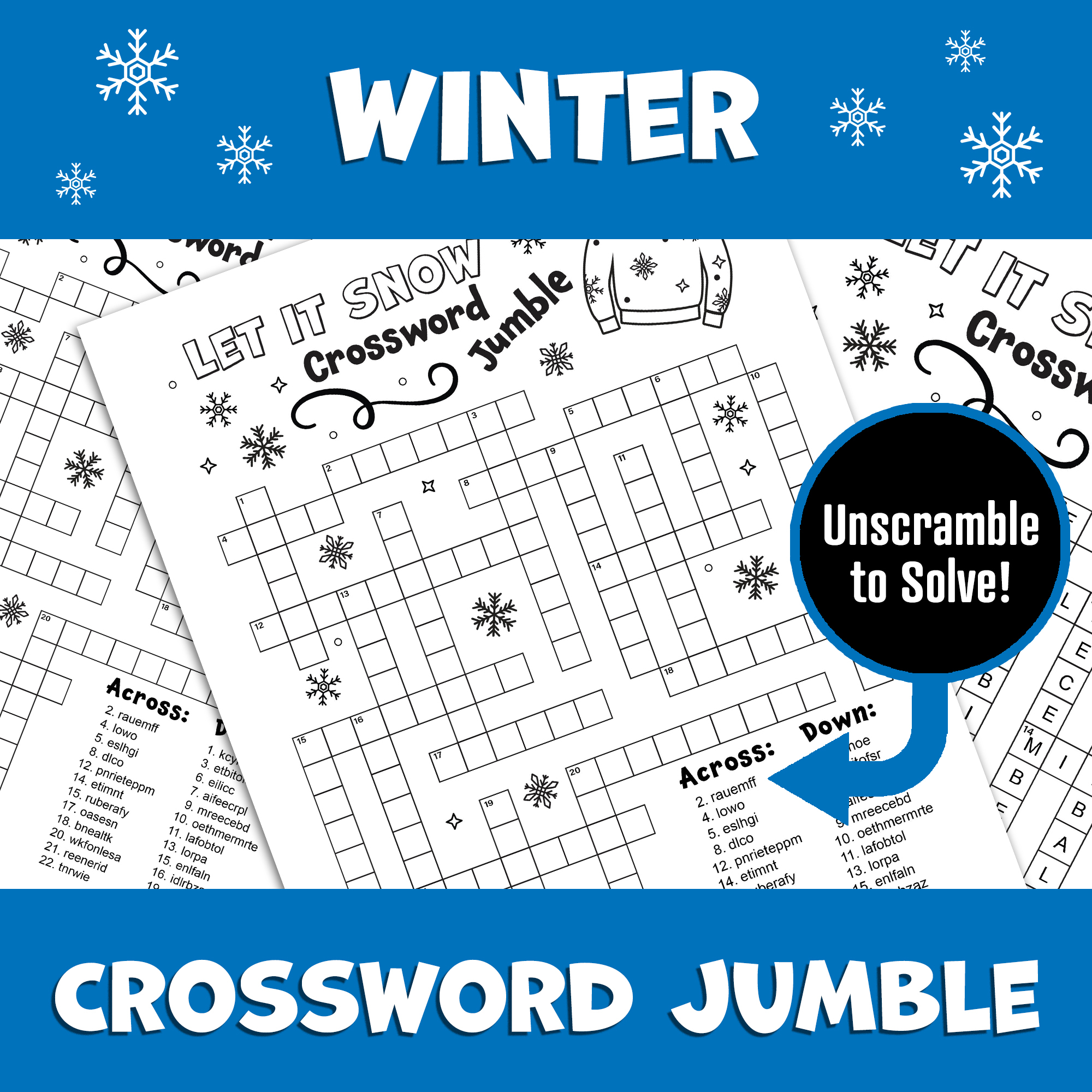 Winter Crossword Jumble Puzzle Word Scramble Word Unscramble Winter Vocabulary Made By Teachers
