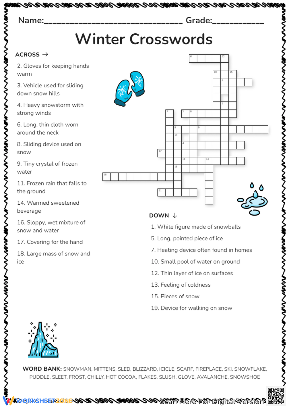 Winter Crossword Puzzle Worksheets 2025
