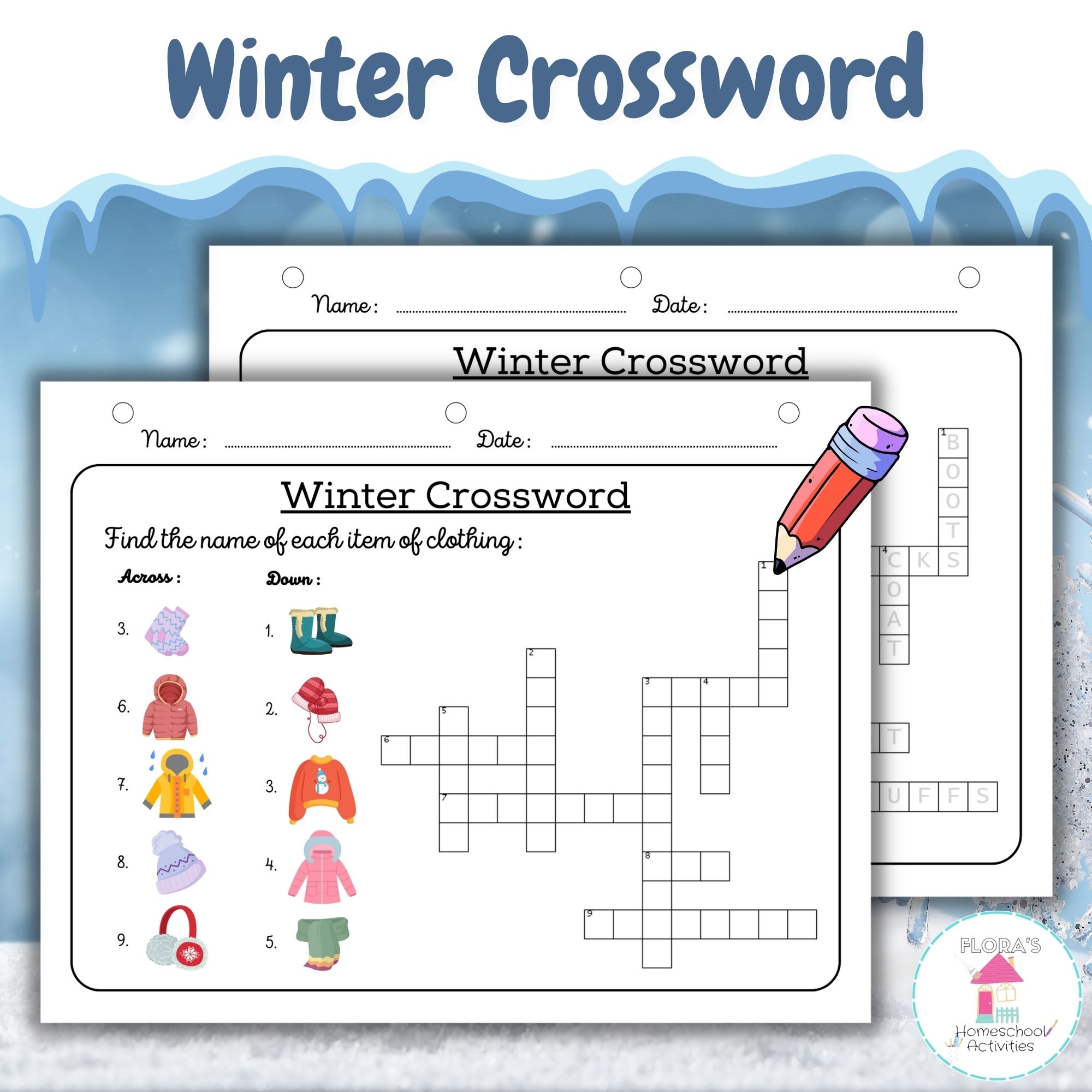Winter Crossword Vocabulary New Year 2023 Activities For HS K 1st U0026 2nd Made By Teachers