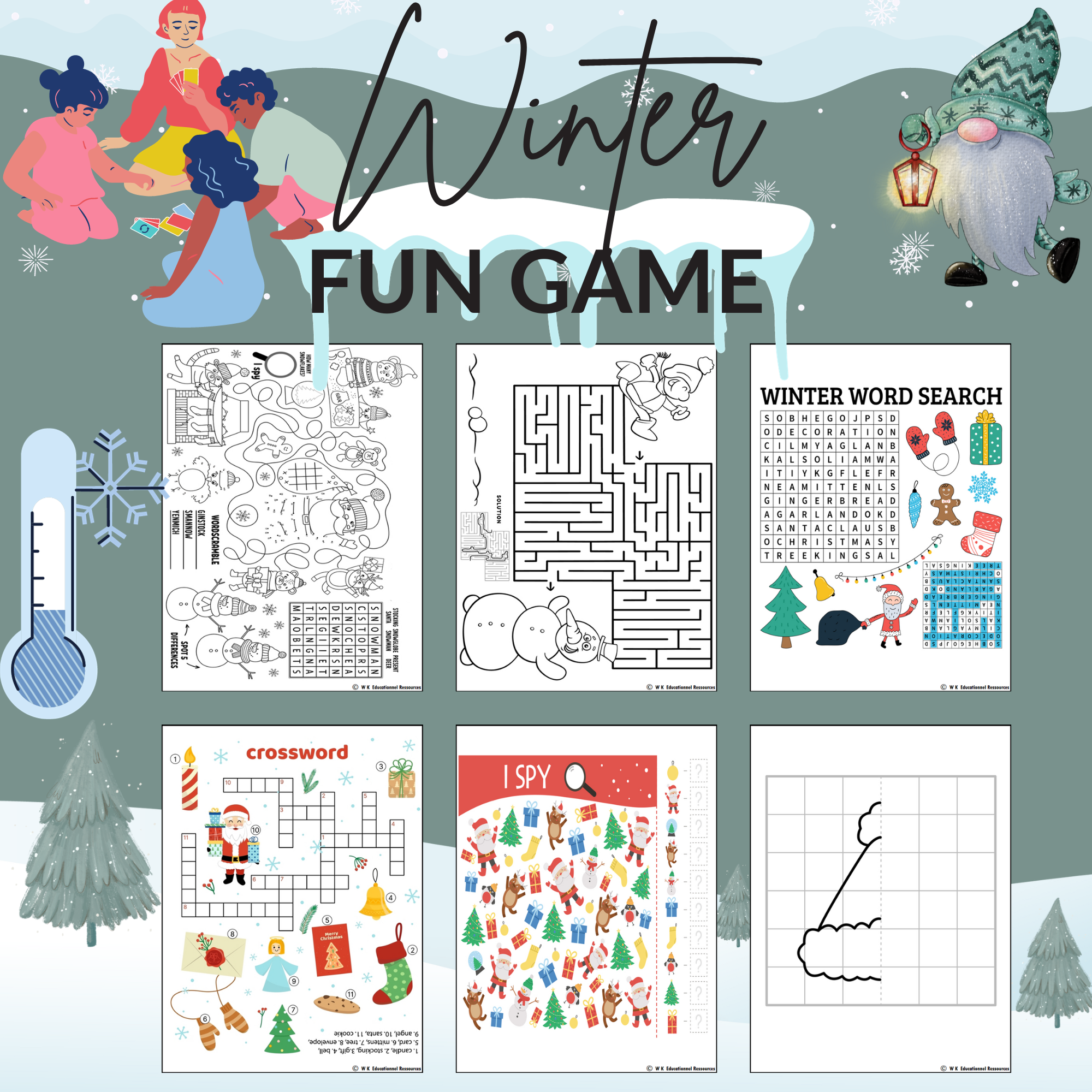Winter Game Puzzle Maze Crossword Word Search I Spy Drawing December Activity Made By Teachers