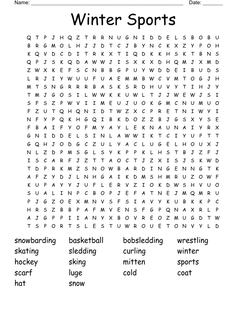 Winter Sports Word Search WordMint