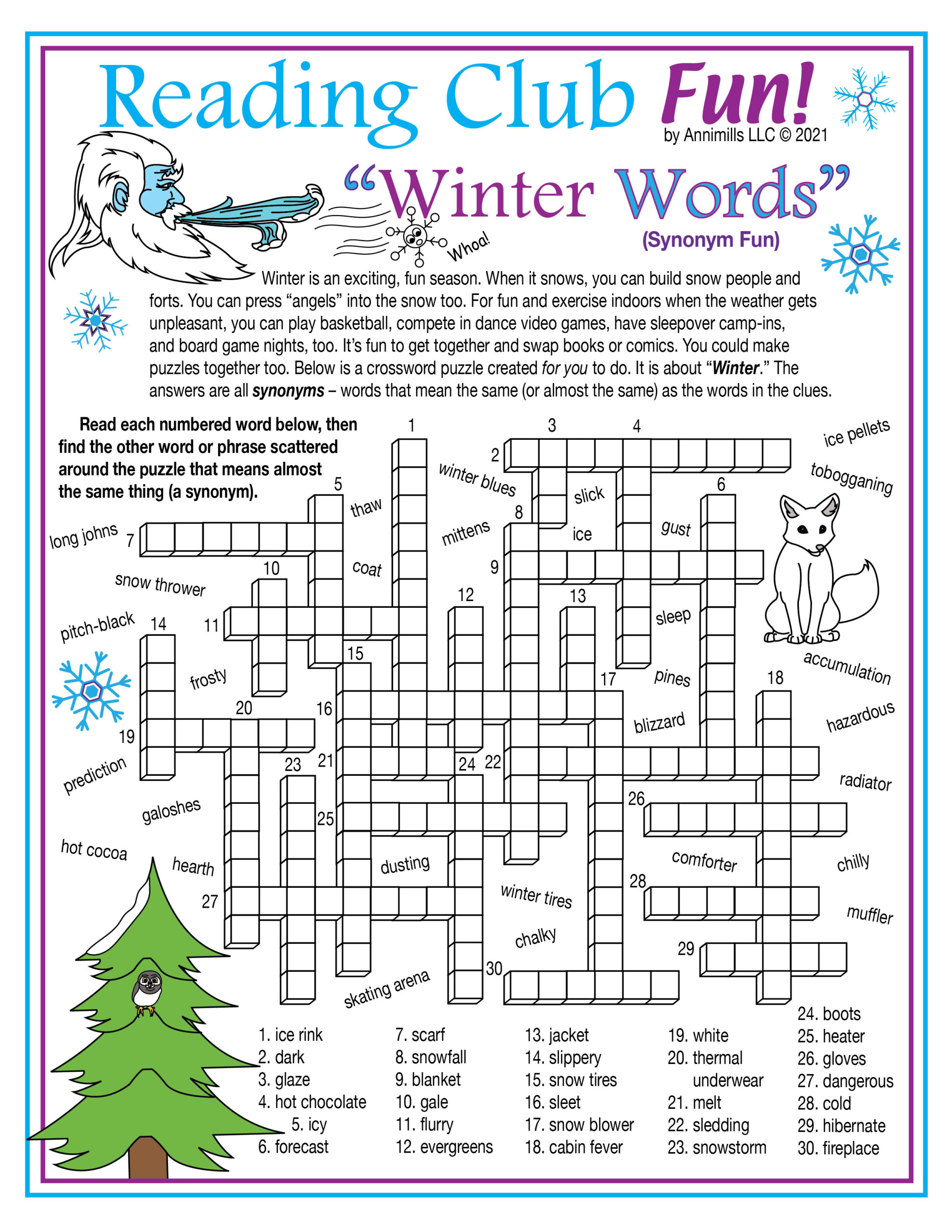 winter vocabulary synonyms printable crossword puzzle word search made by teachers winter vocabulary synonyms printable crossword puzzle word search made by teachers