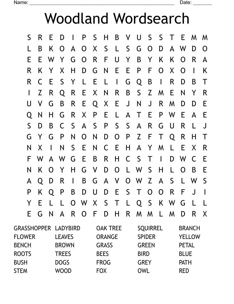 Woodland Wordsearch WordMint Woodland Wordsearch WordMint