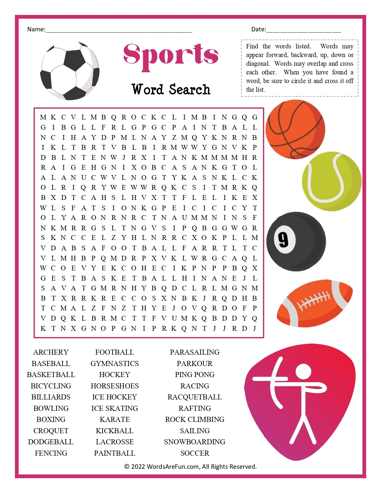 Crossword Printable with Word Bank Sports Crossword Printable with Word Bank Sports