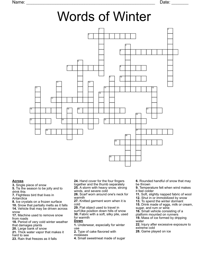Words Of Winter Crossword WordMint Words Of Winter Crossword WordMint