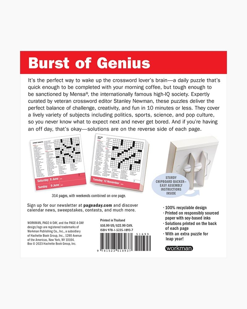 Workman Publishing Mensa 10 Minute Crossword Puzzles Page A Day Calendar 2024 The Paper Store