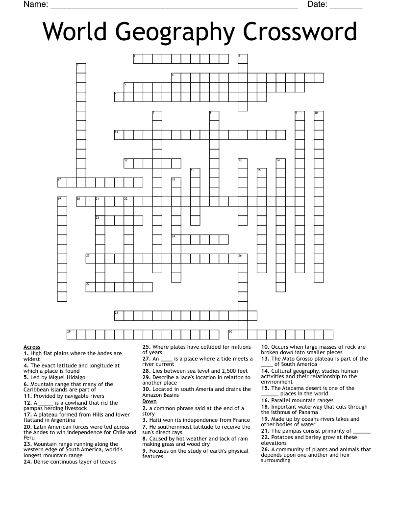 World Geography Crossword WordMint World Geography Crossword WordMint