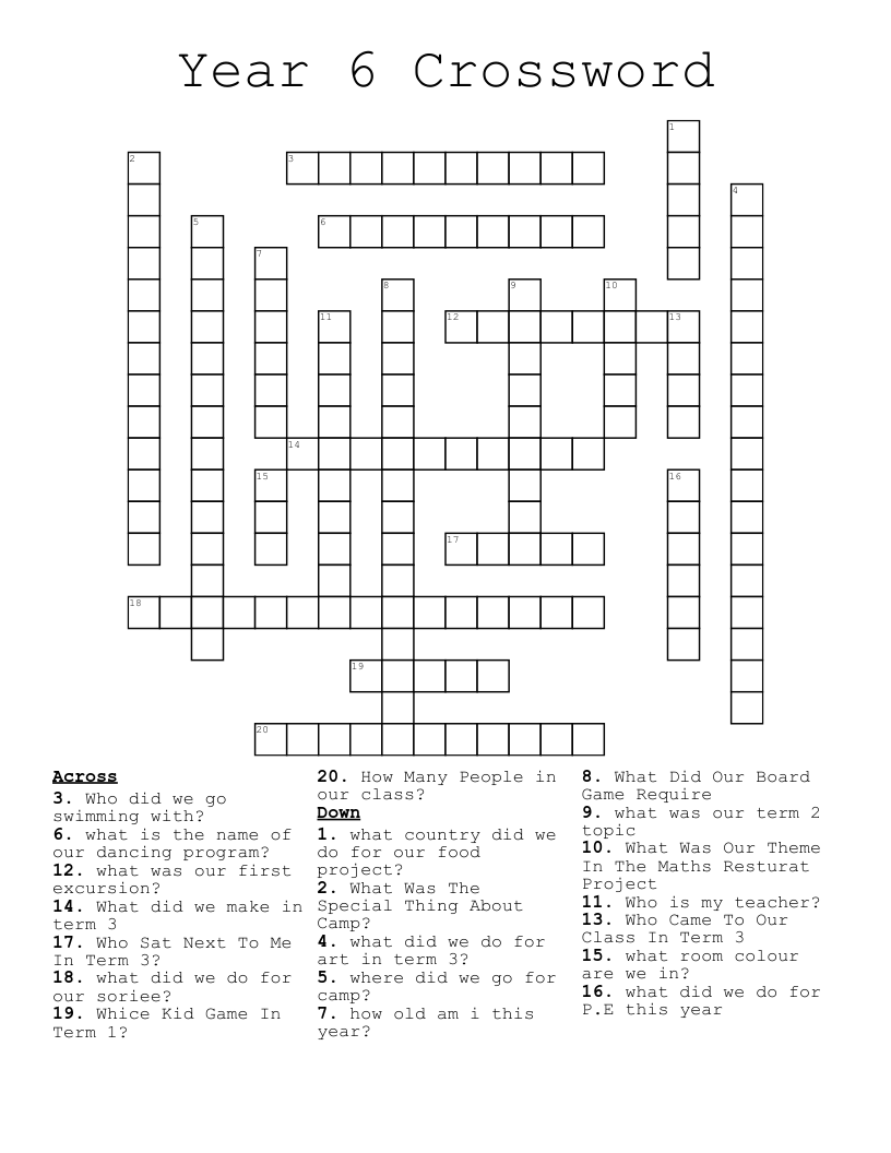 Year 6 Crossword WordMint Year 6 Crossword WordMint