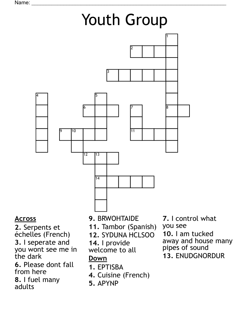 Youth Group Crossword WordMint