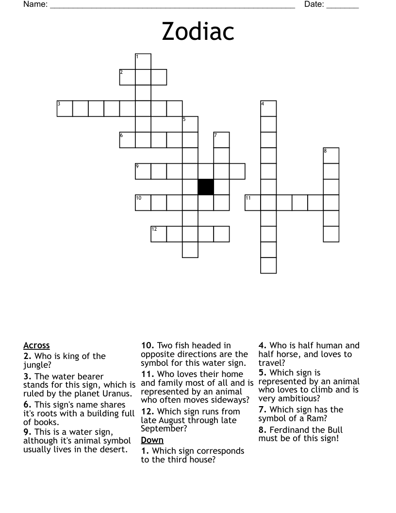 Zodiac Crossword WordMint Zodiac Crossword WordMint