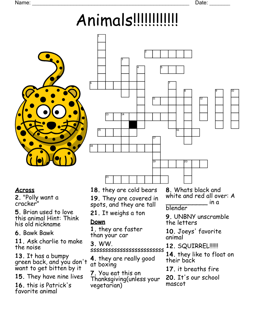 Zoo Animals Crossword WordMint Zoo Animals Crossword WordMint